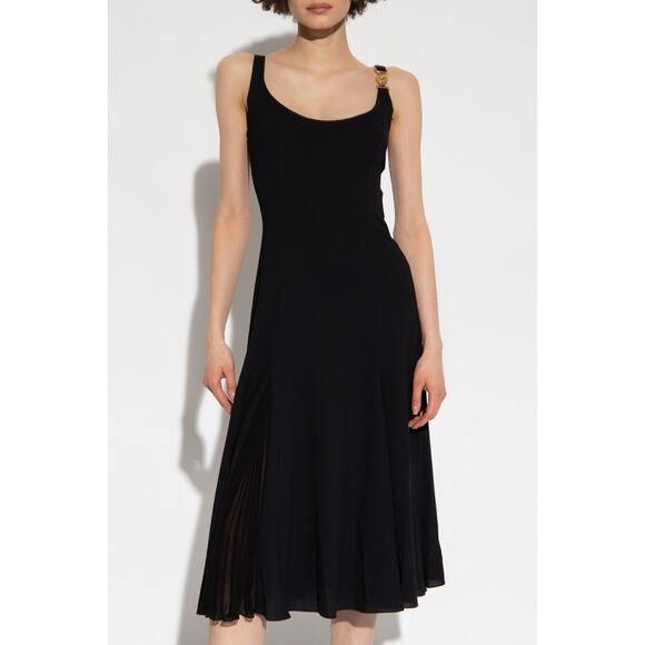 Versace Medusa ‘95 Plaque Pleated Black Midi Dress IT 38/US 2 NWT $3050